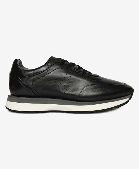 Erkek Siyah Hakiki Deri Sneaker Ayakkabı