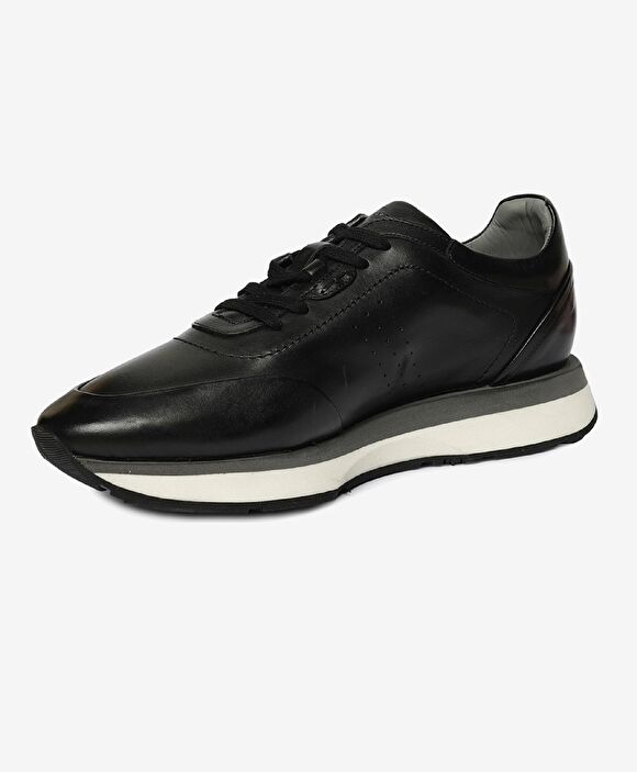 Erkek Siyah Hakiki Deri Sneaker Ayakkabı