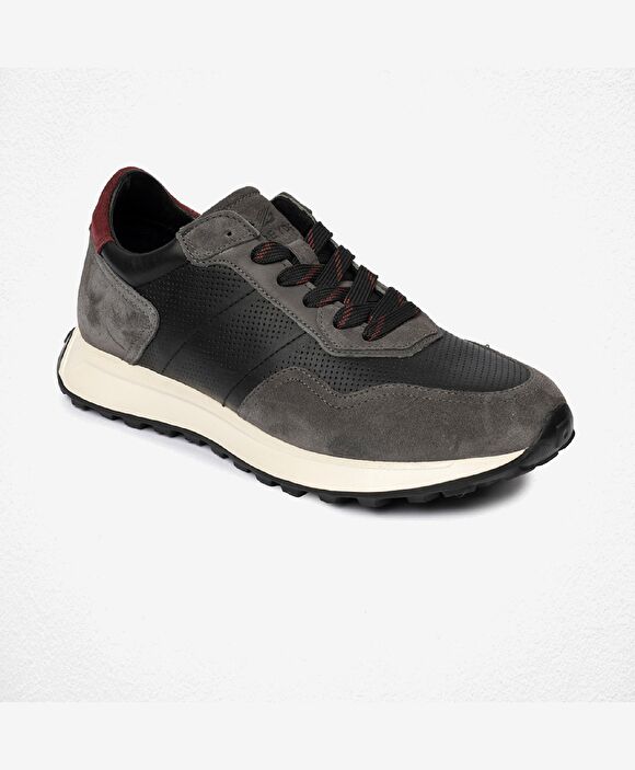 Erkek Koyu Gri Hakiki Deri Sneaker Ayakkabı