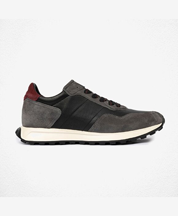 Erkek Koyu Gri Hakiki Deri Sneaker Ayakkabı