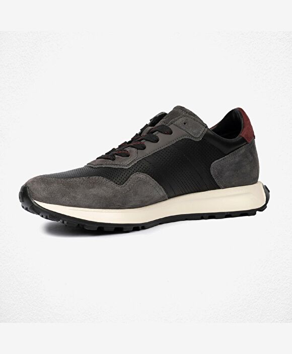 Erkek Koyu Gri Hakiki Deri Sneaker Ayakkabı