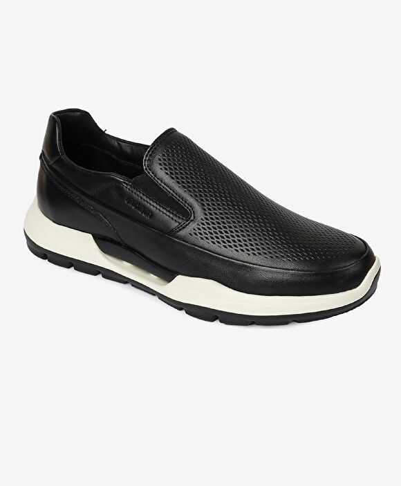 Erkek Siyah Hakiki Deri Sneaker Ayakkabı