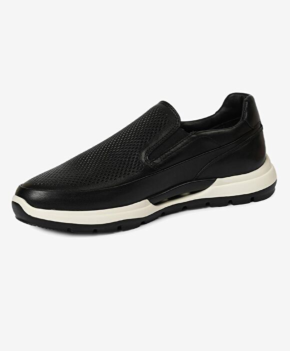 Erkek Siyah Hakiki Deri Sneaker Ayakkabı