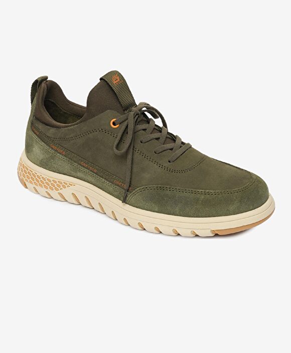 Erkek Haki Hakiki Deri Sneaker Ayakkabı