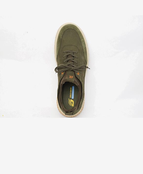 Erkek Haki Hakiki Deri Sneaker Ayakkabı
