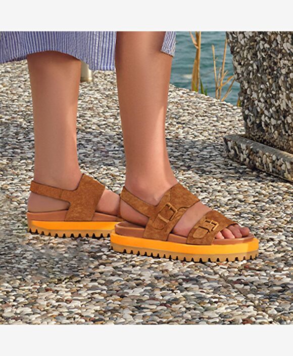 Kadın Taba Süet Hakiki Deri Sandalet