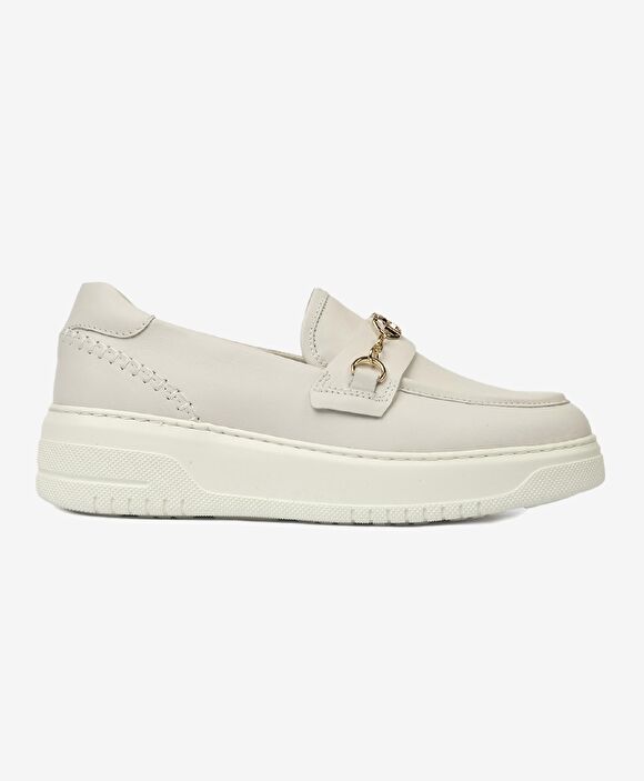 Kadın Kirli Beyaz Hakiki Deri Loafer Ayakkabı
