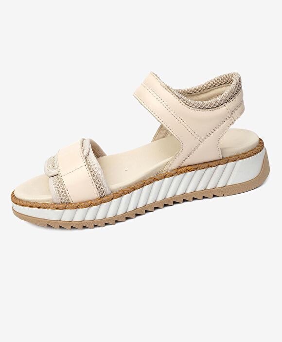 Kadın Krem Hakiki Deri Sandalet