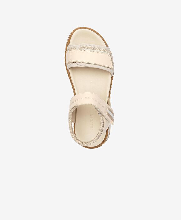 Kadın Krem Hakiki Deri Sandalet