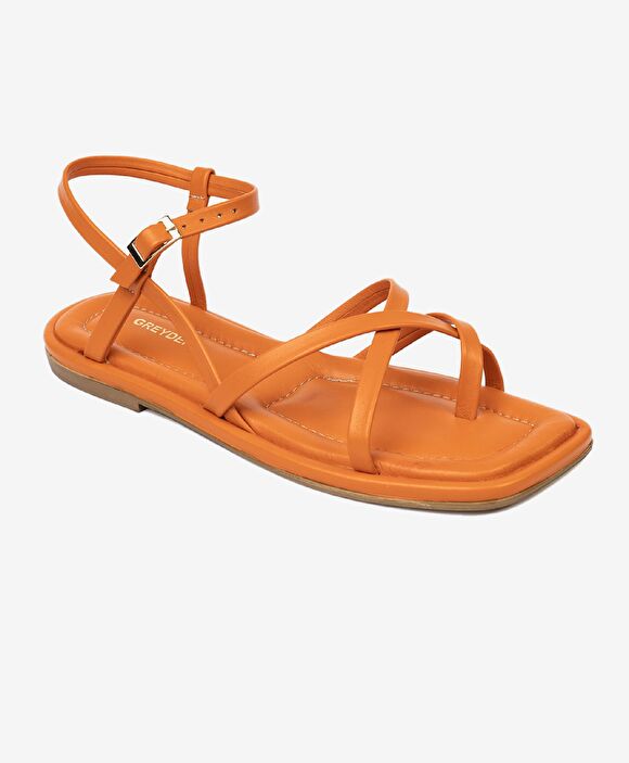 Kadın Turuncu Hakiki Deri Sandalet