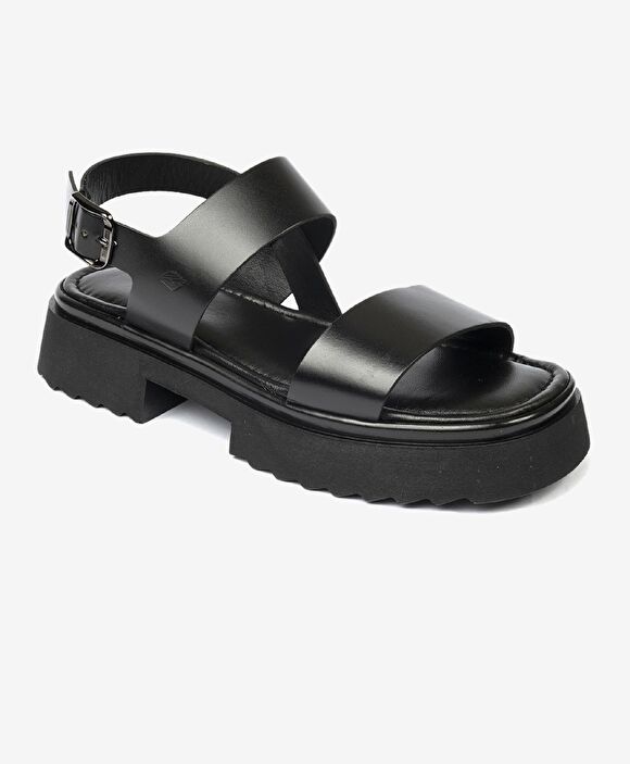 Kadın Siyah Hakiki Deri Sandalet