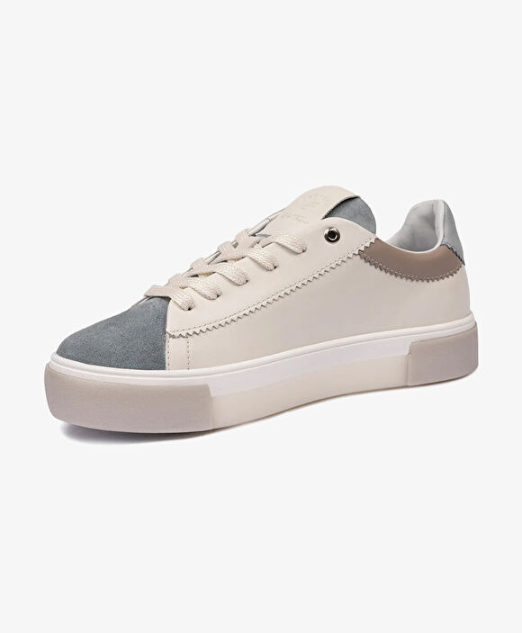 Kadın Beyaz Mavi Hakiki Deri Sneaker Ayakkabı
