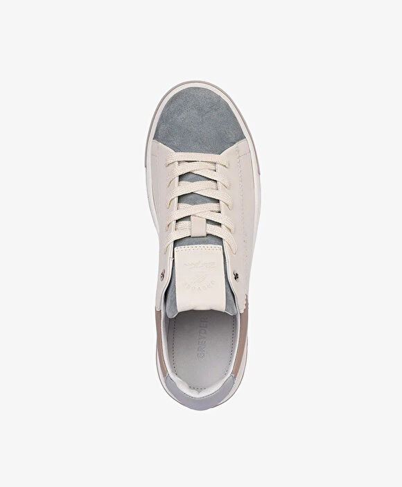 Kadın Beyaz Mavi Hakiki Deri Sneaker Ayakkabı