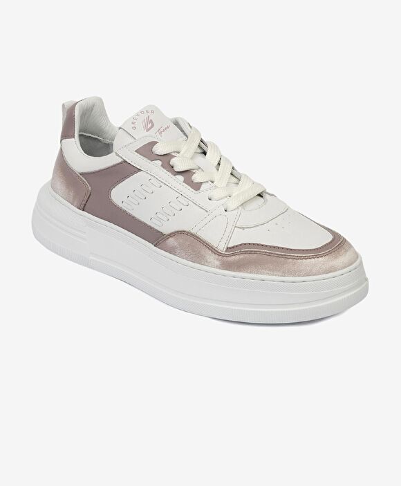 Kadın Lila Beyaz Hakiki Deri Sneaker Ayakkabı