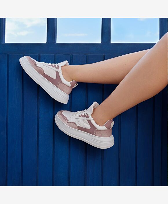 Kadın Lila Beyaz Hakiki Deri Sneaker Ayakkabı
