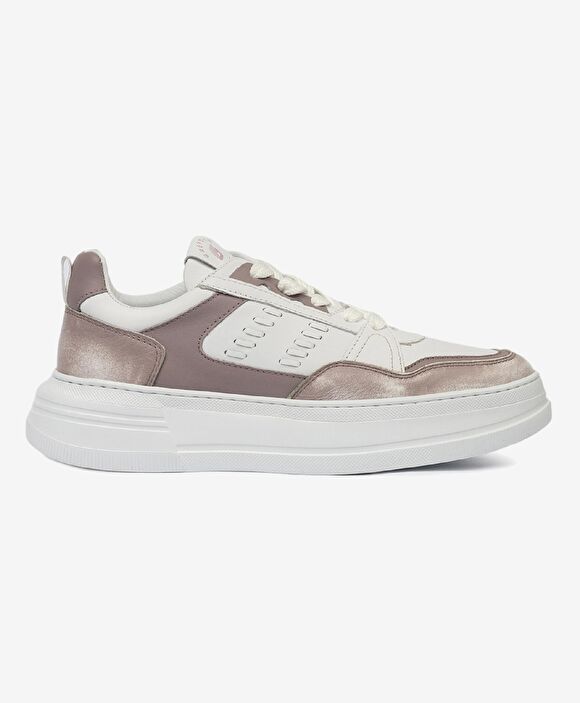 Kadın Lila Beyaz Hakiki Deri Sneaker Ayakkabı