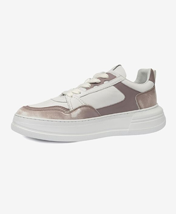 Kadın Lila Beyaz Hakiki Deri Sneaker Ayakkabı