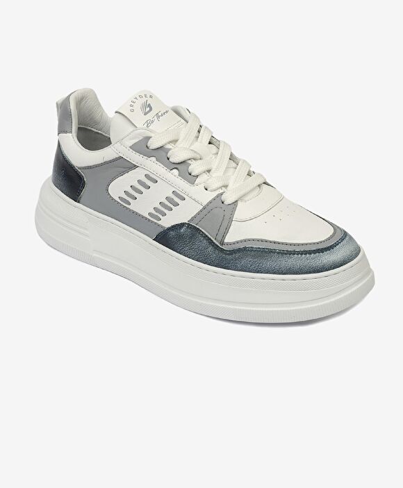 Kadın Mavi Beyaz Hakiki Deri Sneaker Ayakkabı