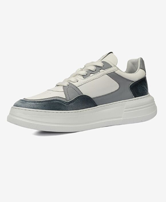 Kadın Mavi Beyaz Hakiki Deri Sneaker Ayakkabı