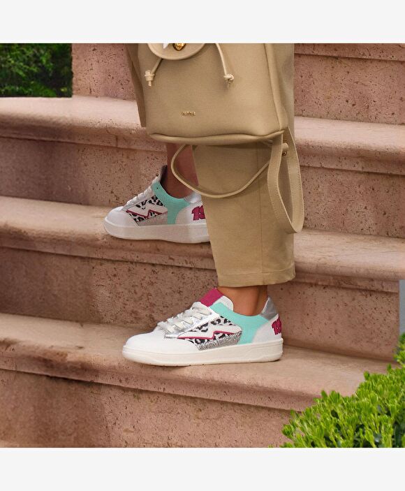 Kadın Beyaz Fuşya Hakiki Deri Sneaker Ayakkabı
