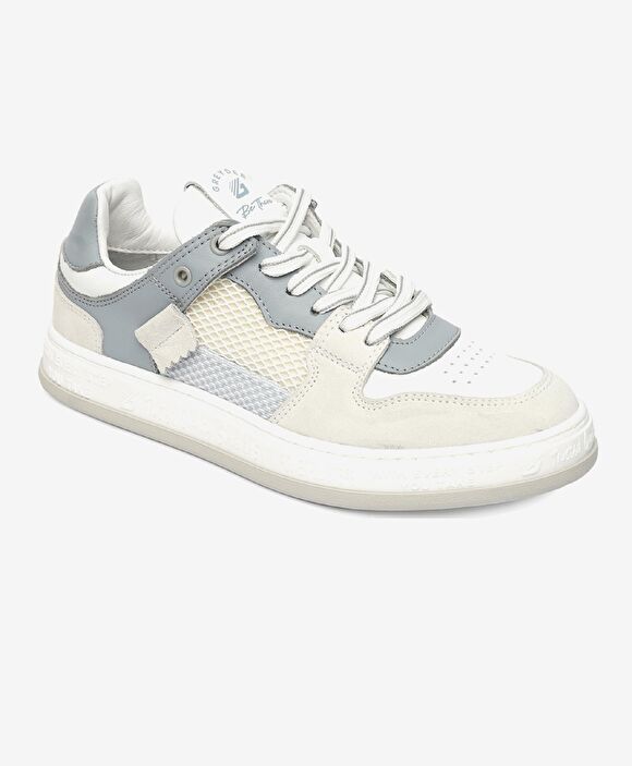 Kadın Beyaz Mavi Hakiki Deri Sneaker Ayakkabı