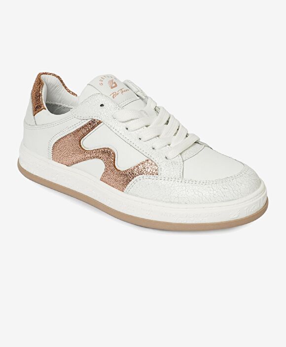 Kadın Beyaz Pembe Hakiki Deri Sneaker Ayakkabı