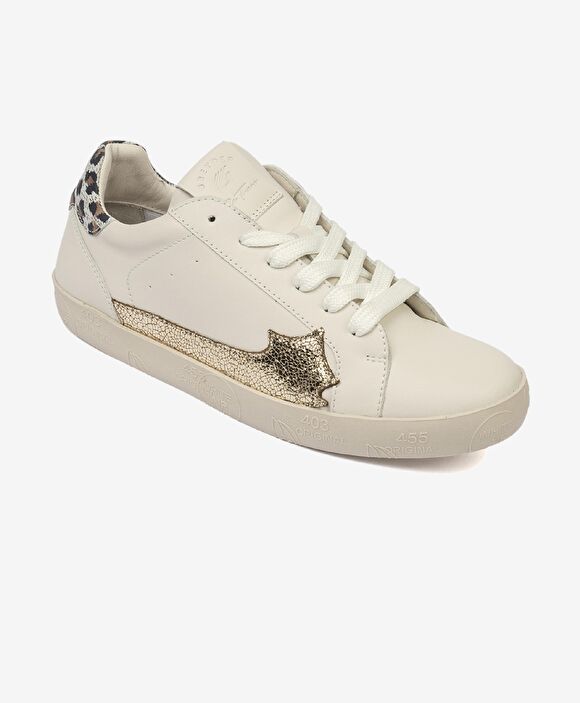 Kadın Kirli Beyaz Leopar Hakiki Deri Sneaker Ayakkabı