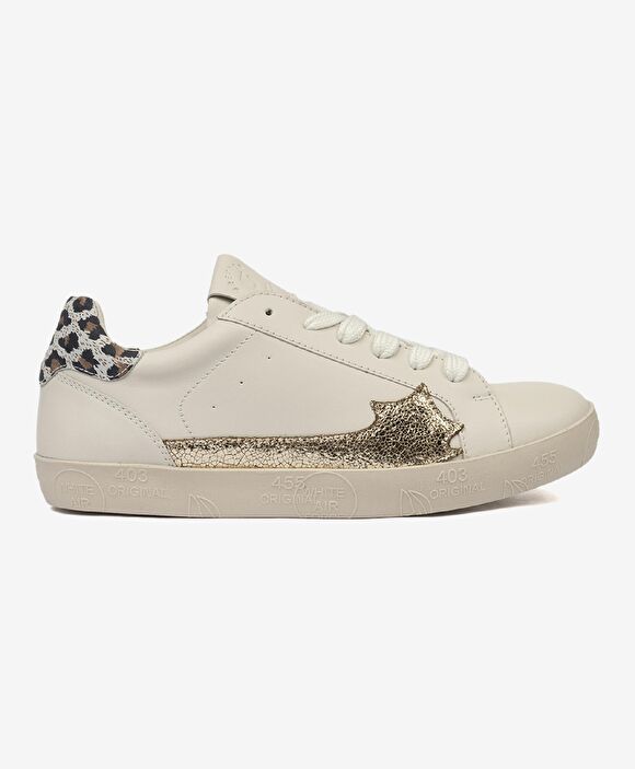 Kadın Kirli Beyaz Leopar Hakiki Deri Sneaker Ayakkabı