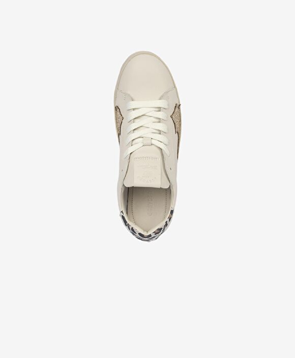 Kadın Kirli Beyaz Leopar Hakiki Deri Sneaker Ayakkabı