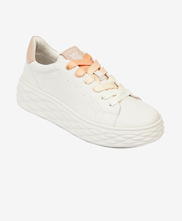 Kadın Kirli Beyaz Nude Hakiki Deri Sneaker Ayakkabı