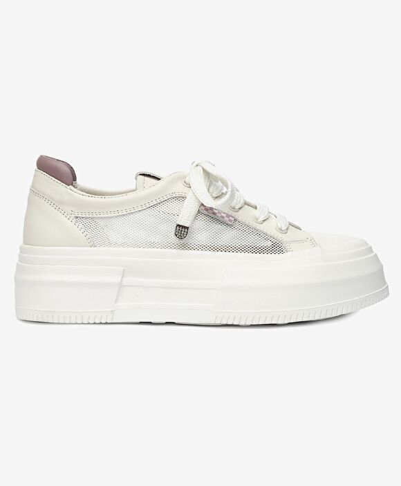 Kadın Kirli Beyaz Lila Hakiki Deri Sneaker Ayakkabı