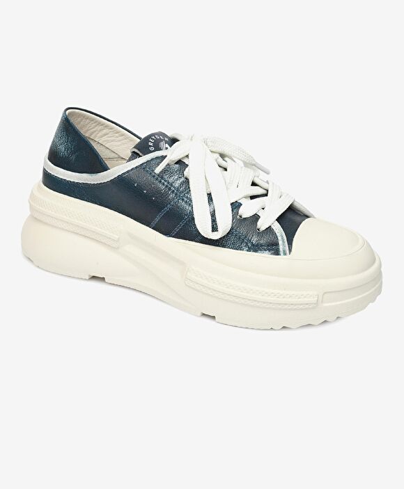 Kadın Mavi Hakiki Deri Sneaker Ayakkabı