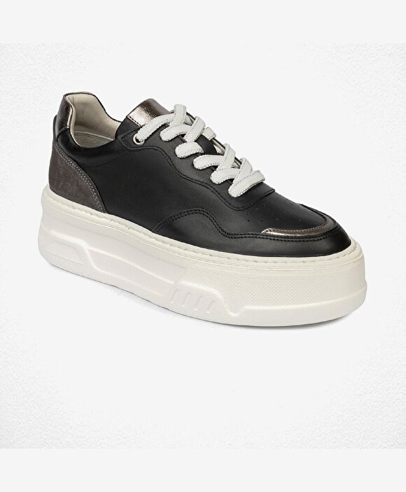 Kadın Siyah Çelik Hakiki Deri Sneaker Ayakkabı