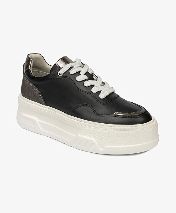 Kadın Siyah Çelik Hakiki Deri Sneaker Ayakkabı