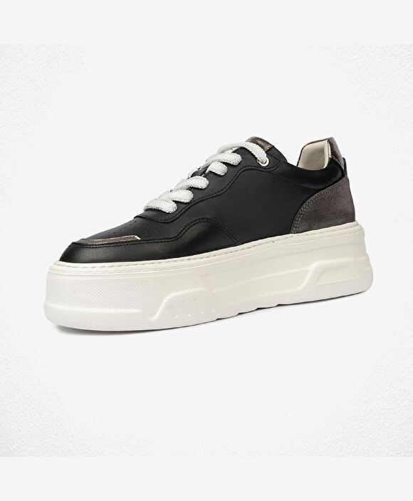 Kadın Siyah Çelik Hakiki Deri Sneaker Ayakkabı