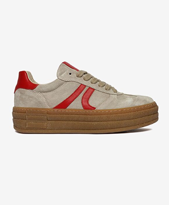 Kadın Bej Süet Hakiki Deri Sneaker Ayakkabı