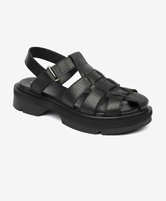 Kadın Siyah Hakiki Deri Sandalet