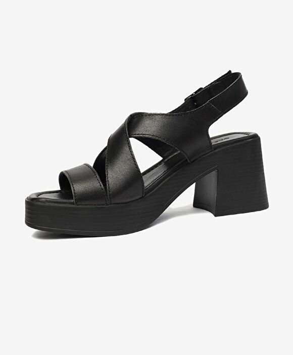 Kadın Siyah Hakiki Deri Topuklu Sandalet