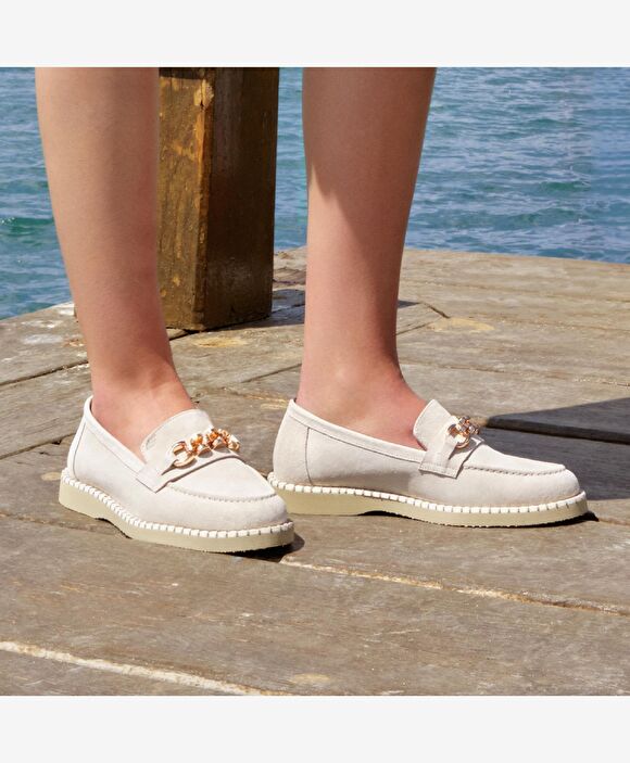 Kadın Bej Hakiki Deri Loafer Ayakkabı