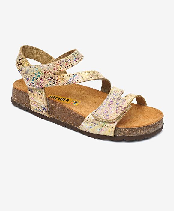 Kız Çocuk Renkli Baskılı Hakiki Deri Sandalet