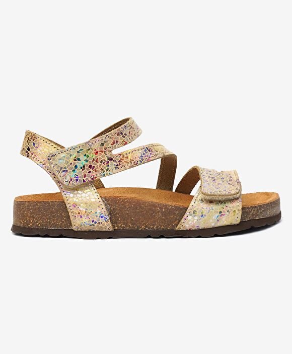 Kız Çocuk Renkli Baskılı Hakiki Deri Sandalet