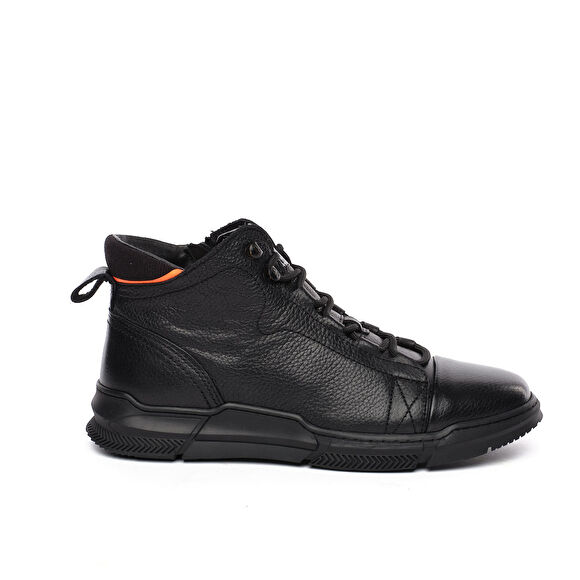 Erkek Siyah Hakiki Deri Sneaker Bot