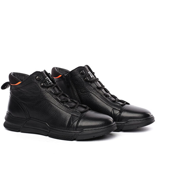 Erkek Siyah Hakiki Deri Sneaker Bot
