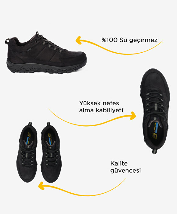 Erkek Siyah Hakiki Deri Su Geçirmez Outdoor Ayakkabı