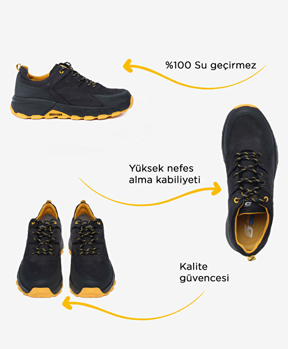 Erkek Siyah Sarı Hakiki Deri Su Geçirmez Outdoor Ayakkabı