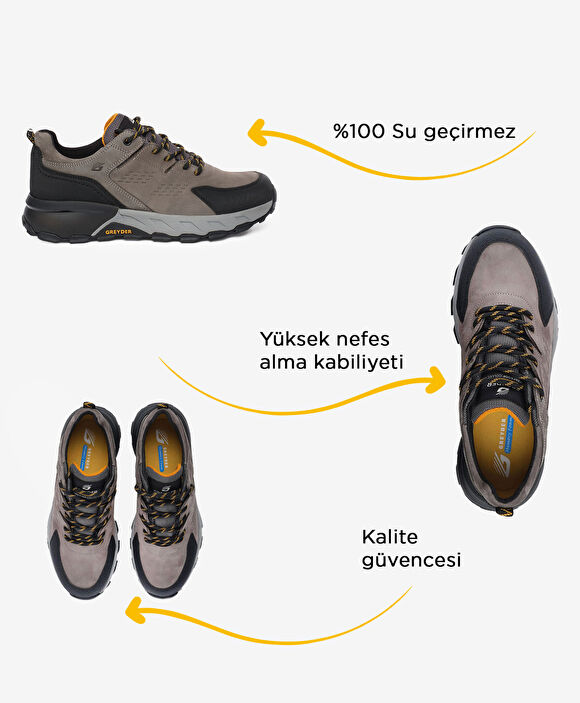 Erkek Koyu Gri Siyah Hakiki Deri Su Geçirmez Outdoor Ayakkabı