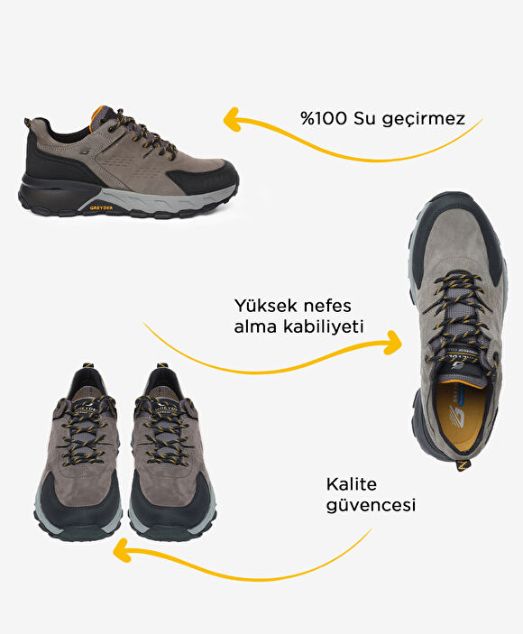 Erkek Koyu Gri Siyah Hakiki Deri Su Geçirmez Outdoor Ayakkabı