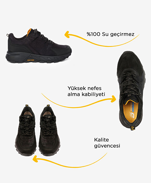 Erkek Siyah Gri Hakiki Deri Su Geçirmez Outdoor Ayakkabı