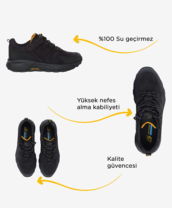 Erkek Siyah Gri Hakiki Deri Su Geçirmez Outdoor Ayakkabı