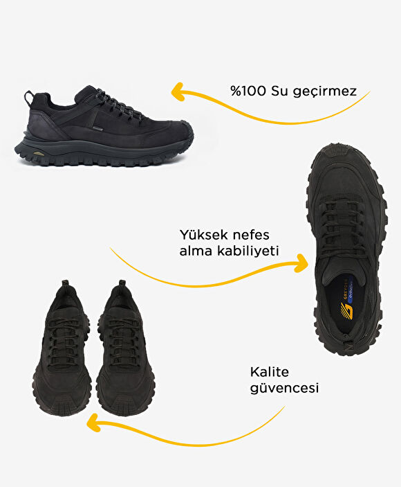 Erkek Siyah Hakiki Deri Su Geçirmez Outdoor Ayakkabı